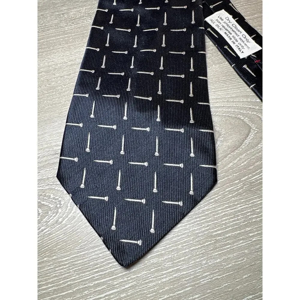 Vintage Neiman Marcus 100% Silk Tie- Black White Repeating Tee Design Tie- Italy